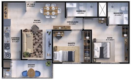 Planta do Apartamento 208A